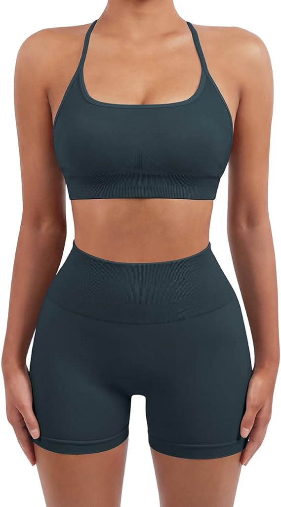 Seamless Workout Set - Strappy Sports Bra & High-Waist Booty Shorts