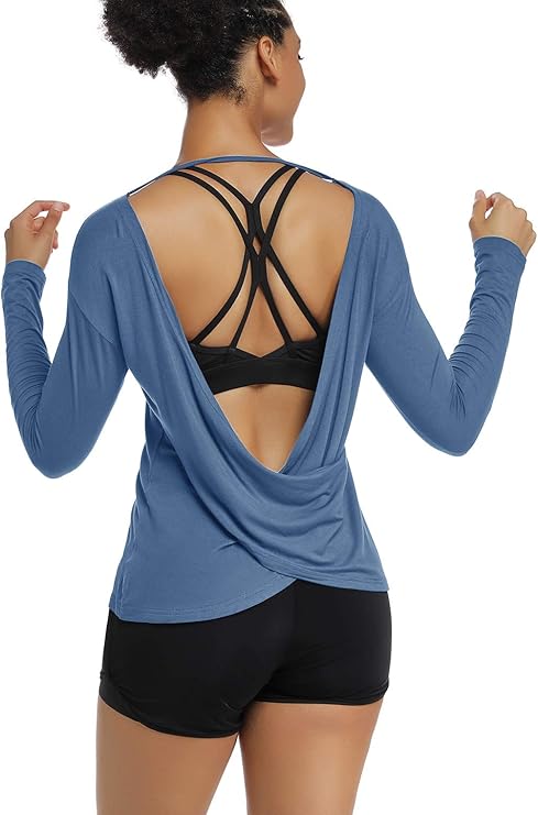 Muzniuer Women's Long Sleeve Cross Back Yoga Shirt