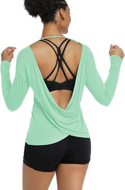 Muzniuer Women's Long Sleeve Cross Back Yoga Shirt