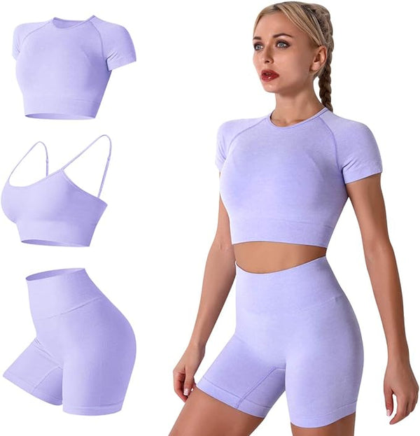 Women’s 3-Piece Seamless Yoga Outfits - Stylish Activewear