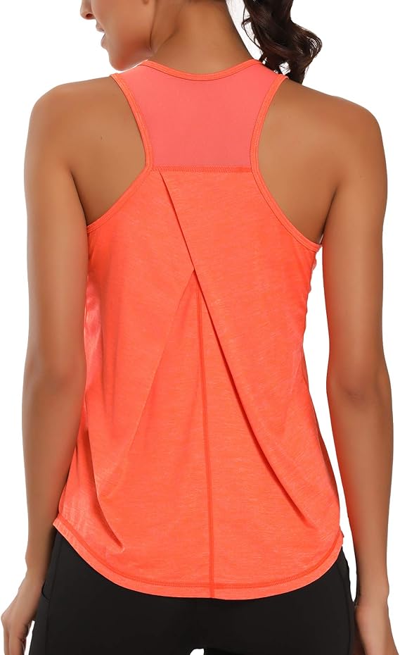 Racerback Workout Tank Tops - Athletic Mesh Yoga Shirts