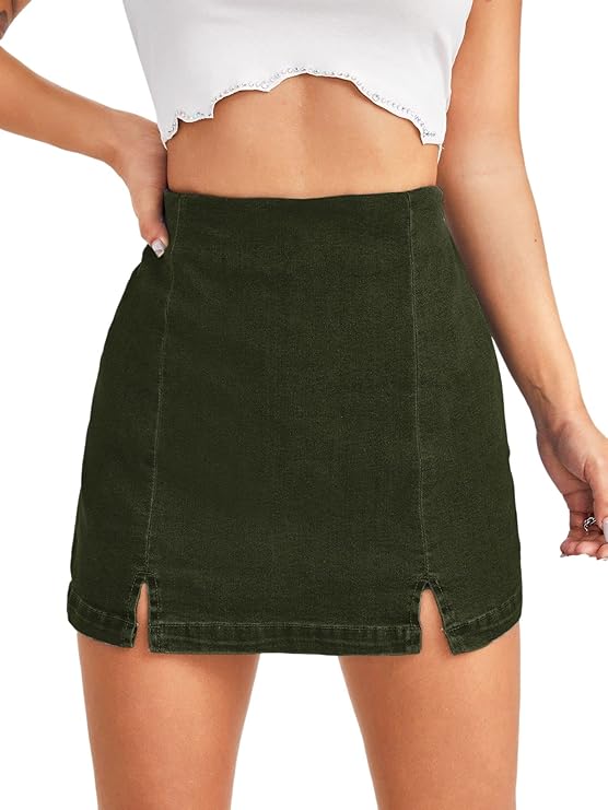 Lagobody High-Waisted Denim Skorts – Casual Split Hem Skirt Shorts