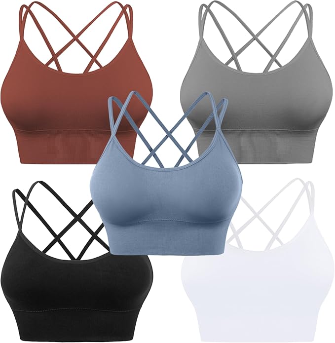 Cross Back Sports Bra - Padded Strappy Criss Cross Cropped Bras