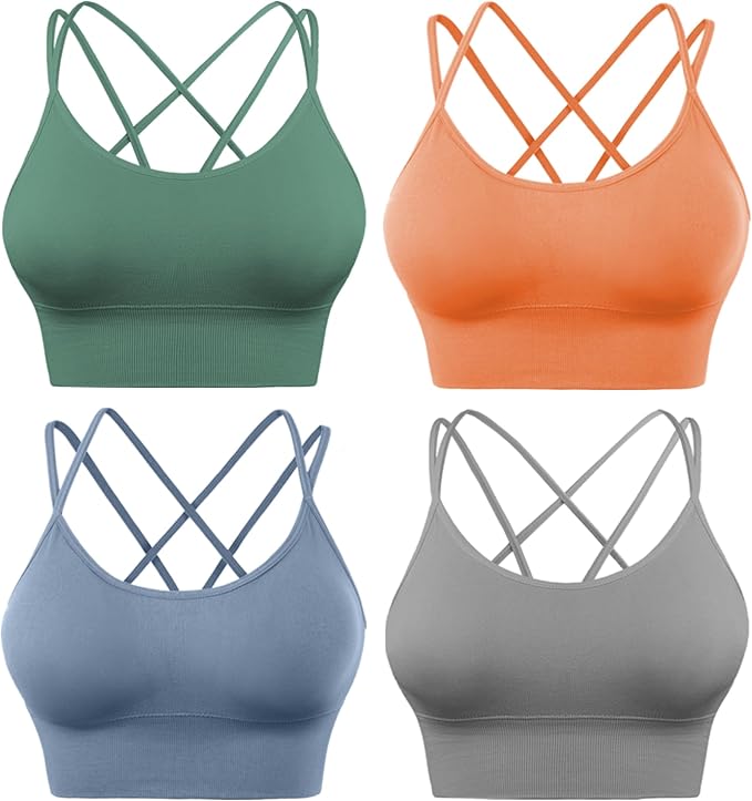 Cross Back Sports Bra - Padded Strappy Criss Cross Cropped Bras