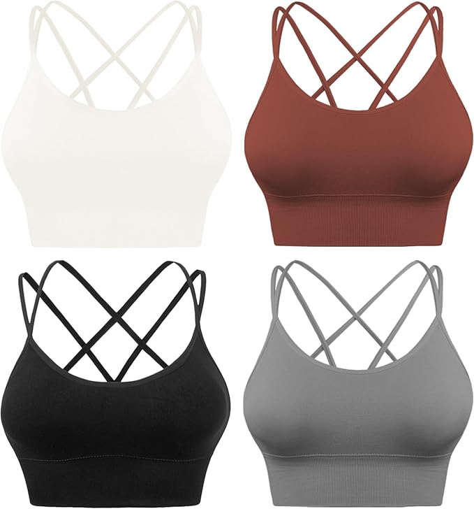 Cross Back Sports Bra - Padded Strappy Criss Cross Cropped Bras