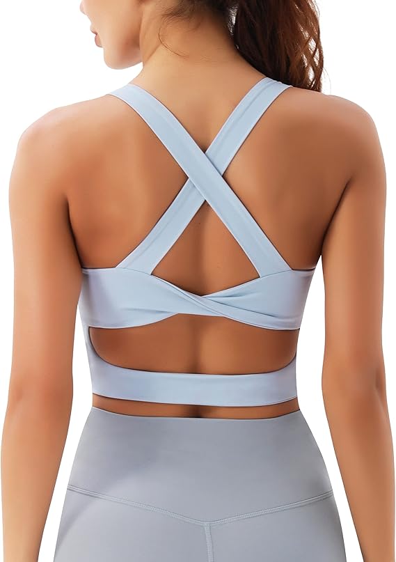 Criss-Cross Back Padded Workout Tank Tops Medium Support Crop Tops