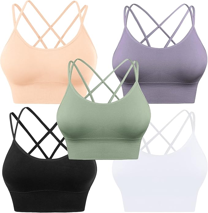 Cross Back Sports Bra - Padded Strappy Criss Cross Cropped Bras