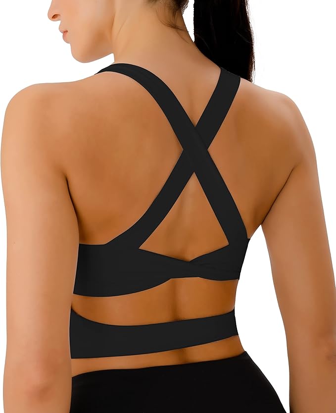 Criss-Cross Back Padded Workout Tank Tops Medium Support Crop Tops