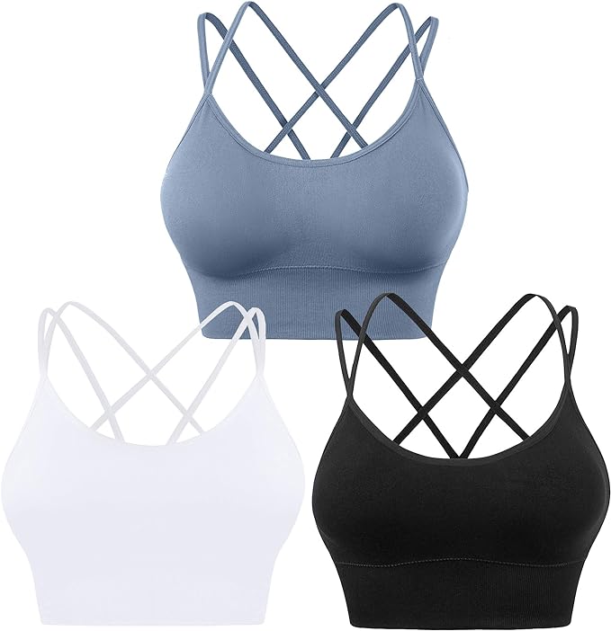 Cross Back Sports Bra - Padded Strappy Criss Cross Cropped Bras