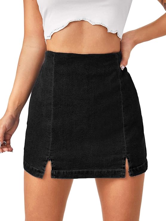 Lagobody High-Waisted Denim Skorts – Casual Split Hem Skirt Shorts