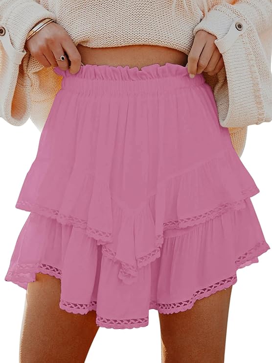 Lagobody Shorts for Women – Casual Boho Ruffle Tiered Skorts