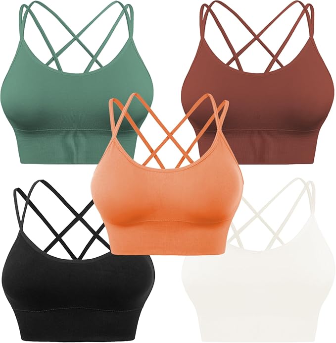 Cross Back Sports Bra - Padded Strappy Criss Cross Cropped Bras