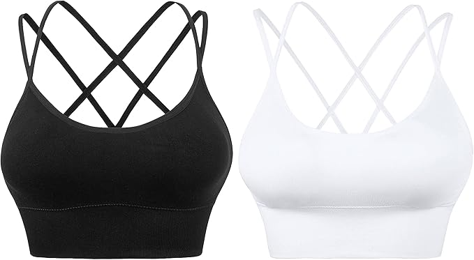 Cross Back Sports Bra - Padded Strappy Criss Cross Cropped Bras