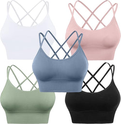 Cross Back Sports Bra - Padded Strappy Criss Cross Cropped Bras