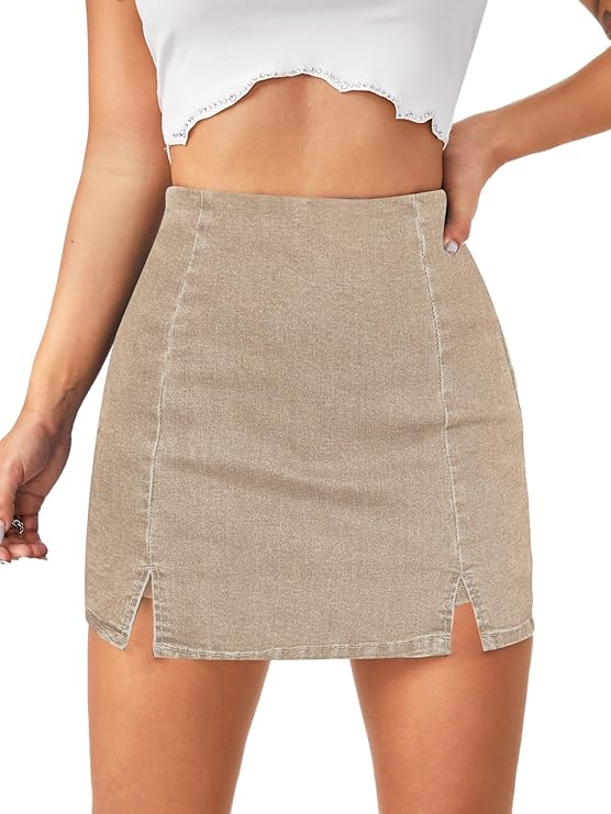 Lagobody High-Waisted Denim Skorts – Casual Split Hem Skirt Shorts