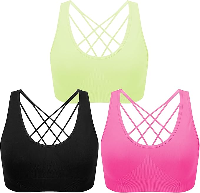 Cross Back Sports Bra - Padded Strappy Criss Cross Cropped Bras