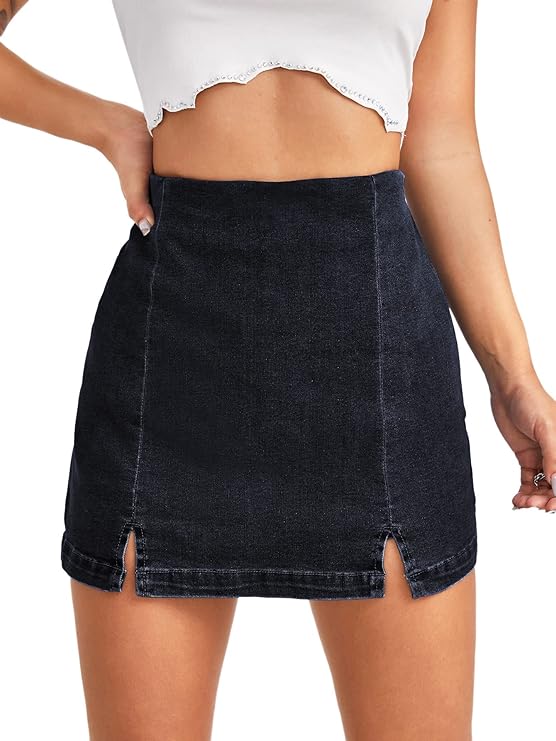 Lagobody High-Waisted Denim Skorts – Casual Split Hem Skirt Shorts