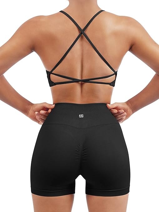 Seamless Workout Set - Strappy Sports Bra & High-Waist Booty Shorts