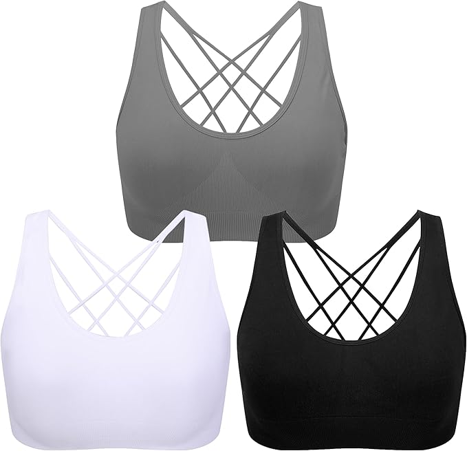 Cross Back Sports Bra - Padded Strappy Criss Cross Cropped Bras