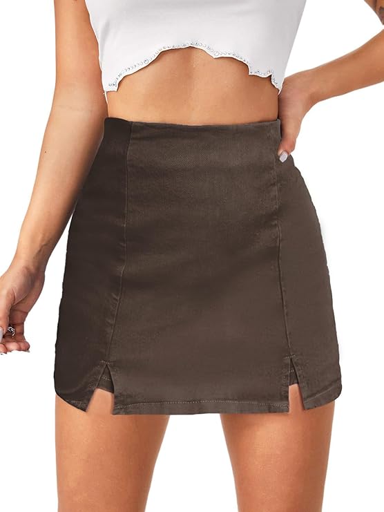 Lagobody High-Waisted Denim Skorts – Casual Split Hem Skirt Shorts