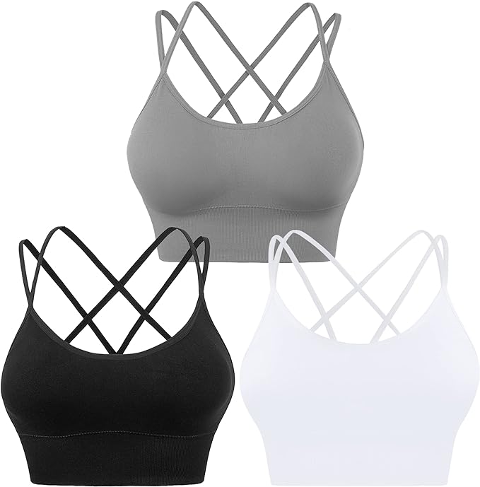 Cross Back Sports Bra - Padded Strappy Criss Cross Cropped Bras