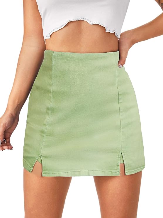 Lagobody High-Waisted Denim Skorts – Casual Split Hem Skirt Shorts