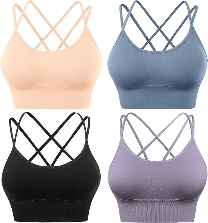 Cross Back Sports Bra - Padded Strappy Criss Cross Cropped Bras