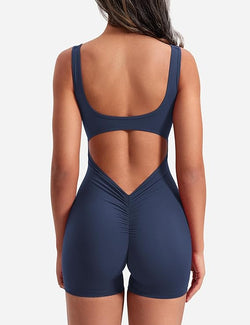 Women’s Backless Workout Jumpsuit - Sleeveless Tummy Control Romper