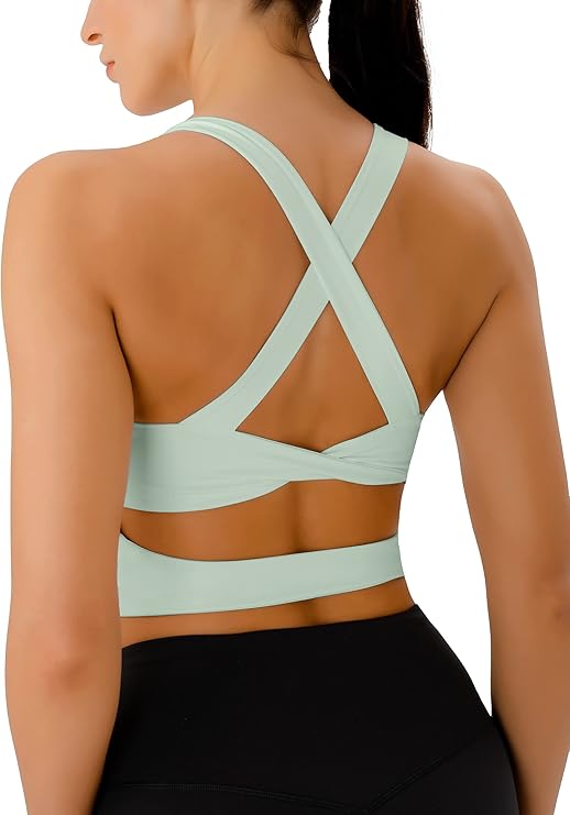 Criss-Cross Back Padded Workout Tank Tops Medium Support Crop Tops