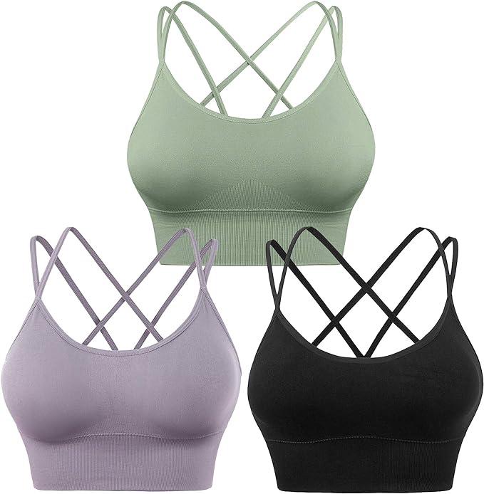 Cross Back Sports Bra - Padded Strappy Criss Cross Cropped Bras