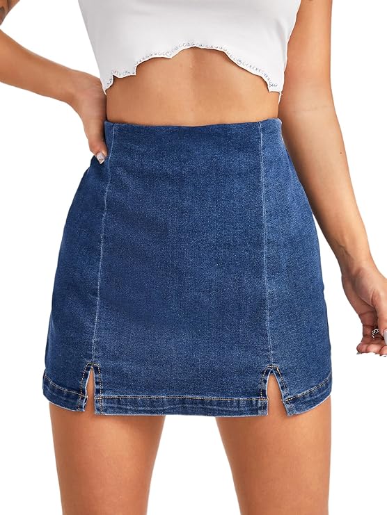 Lagobody High-Waisted Denim Skorts – Casual Split Hem Skirt Shorts