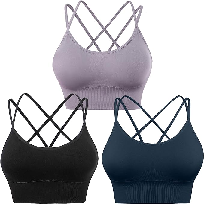 Cross Back Sports Bra - Padded Strappy Criss Cross Cropped Bras