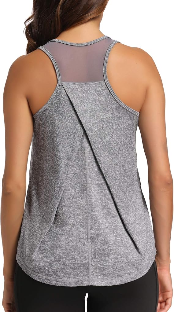 Racerback Workout Tank Tops - Athletic Mesh Yoga Shirts