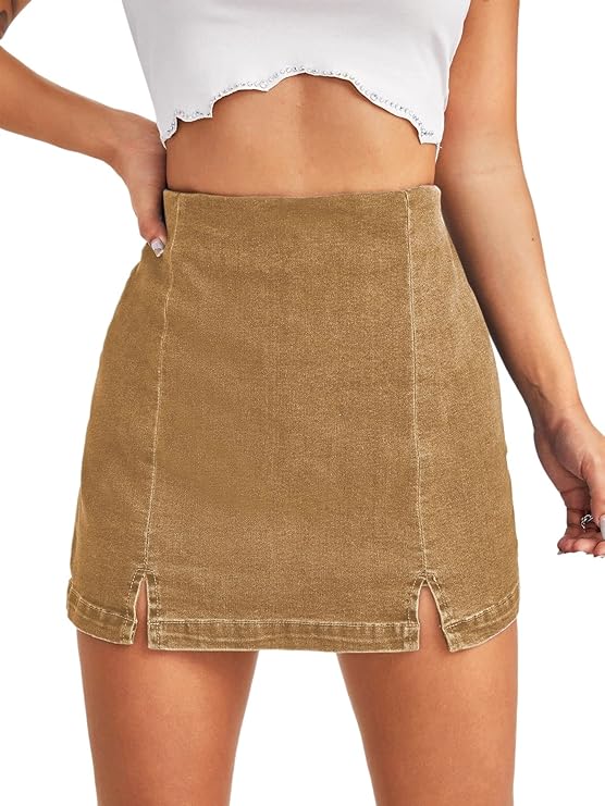 Lagobody High-Waisted Denim Skorts – Casual Split Hem Skirt Shorts