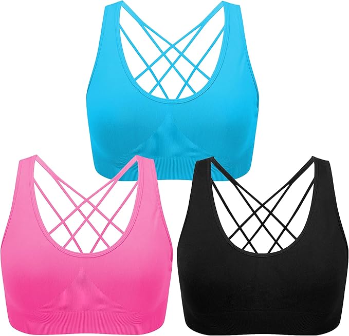 Cross Back Sports Bra - Padded Strappy Criss Cross Cropped Bras