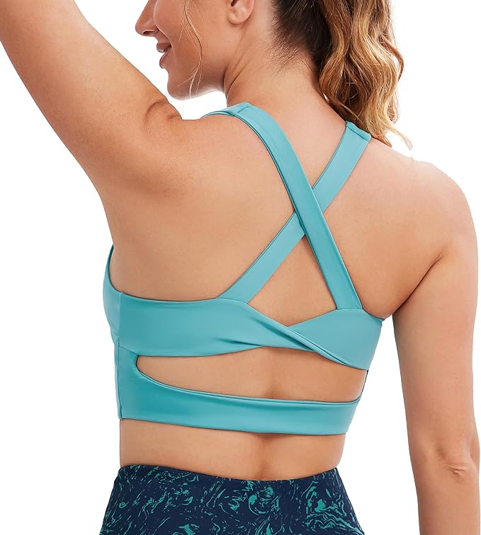 Criss-Cross Back Padded Workout Tank Tops Medium Support Crop Tops