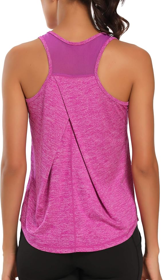 Racerback Workout Tank Tops - Athletic Mesh Yoga Shirts