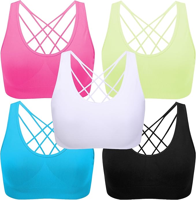 Cross Back Sports Bra - Padded Strappy Criss Cross Cropped Bras