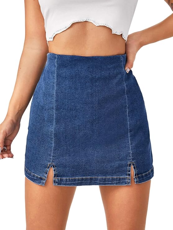 Lagobody High-Waisted Denim Skorts – Casual Split Hem Skirt Shorts