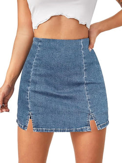 Lagobody High-Waisted Denim Skorts – Casual Split Hem Skirt Shorts