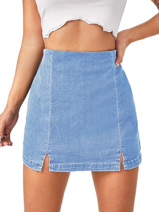 Lagobody High-Waisted Denim Skorts – Casual Split Hem Skirt Shorts