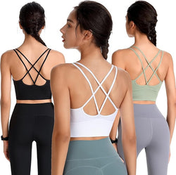 Cross Back Sports Bra - Padded Strappy Criss Cross Cropped Bras