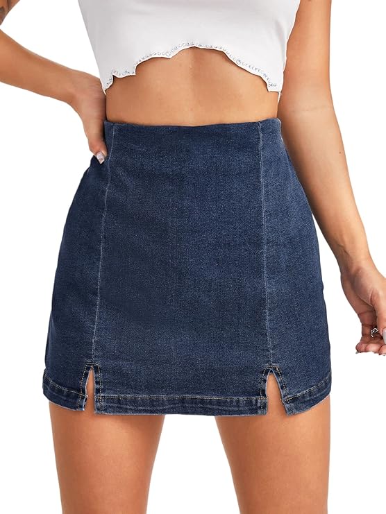 Lagobody High-Waisted Denim Skorts – Casual Split Hem Skirt Shorts