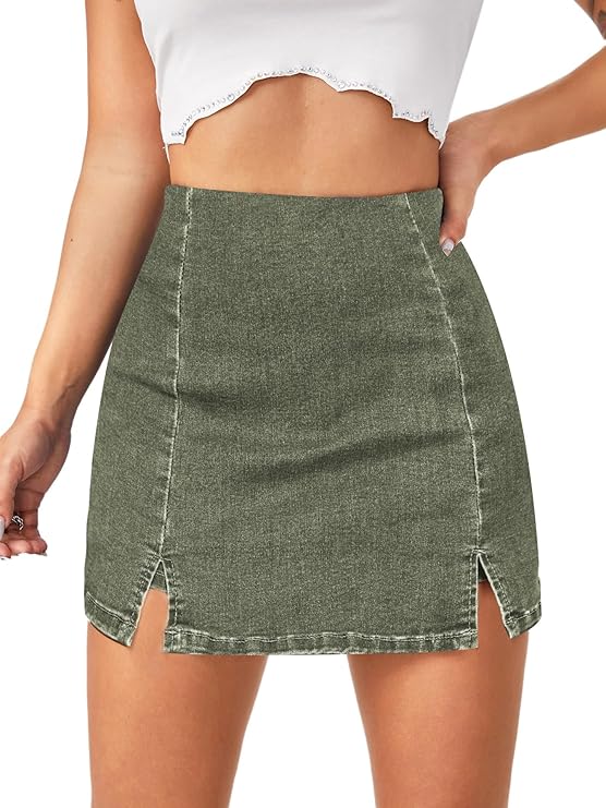 Lagobody High-Waisted Denim Skorts – Casual Split Hem Skirt Shorts