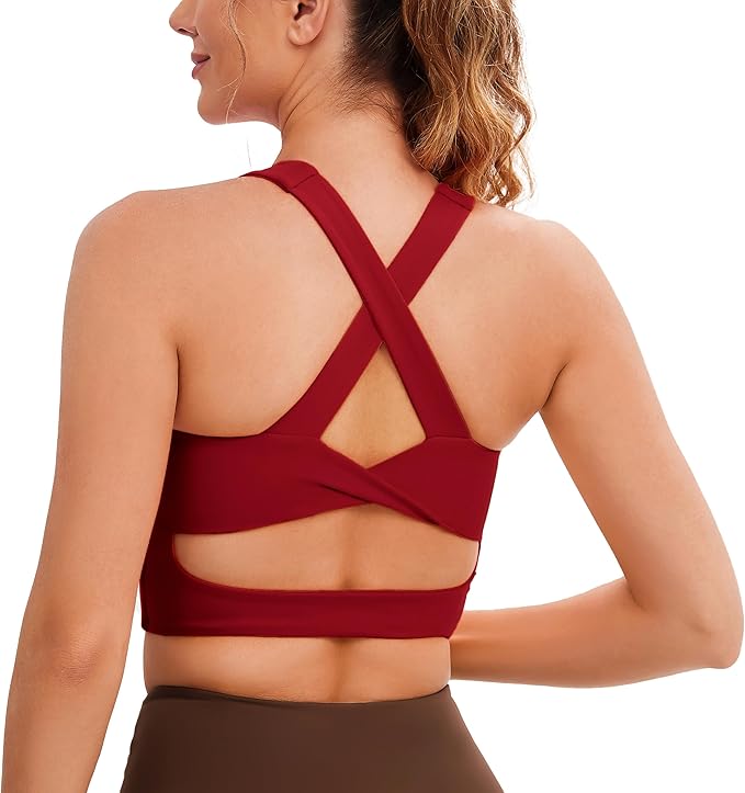 Criss-Cross Back Padded Workout Tank Tops Medium Support Crop Tops