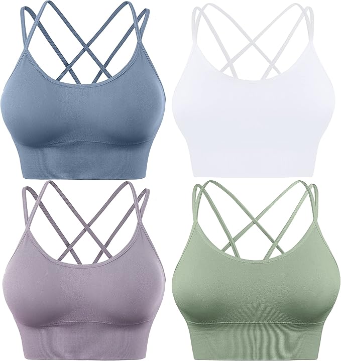 Cross Back Sports Bra - Padded Strappy Criss Cross Cropped Bras