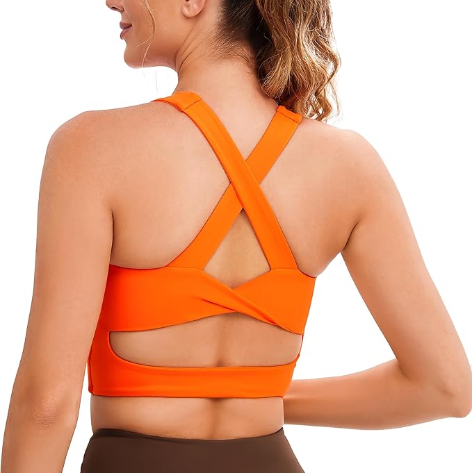 Criss-Cross Back Padded Workout Tank Tops Medium Support Crop Tops