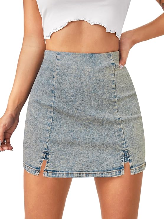 Lagobody High-Waisted Denim Skorts – Casual Split Hem Skirt Shorts