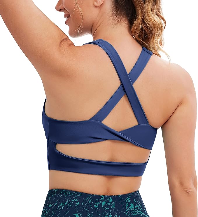 Criss-Cross Back Padded Workout Tank Tops Medium Support Crop Tops