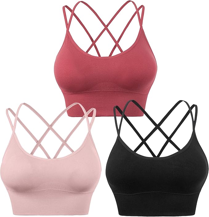 Cross Back Sports Bra - Padded Strappy Criss Cross Cropped Bras